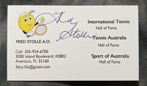 Fred Stolle Tennis Champion Autograph business card Wimbledon French open 