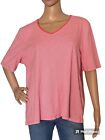 Chicos The Ultimate Tee Pink And White Stripe Cotton Short Sleeve V Neck Tee