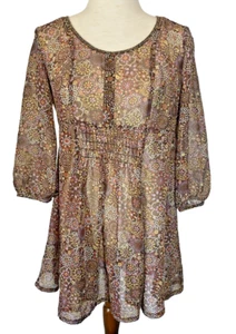 Womens Sheer Top Floral Blouse Boho Fairy Cottage Sz Medium American Rag Cie - Picture 1 of 13