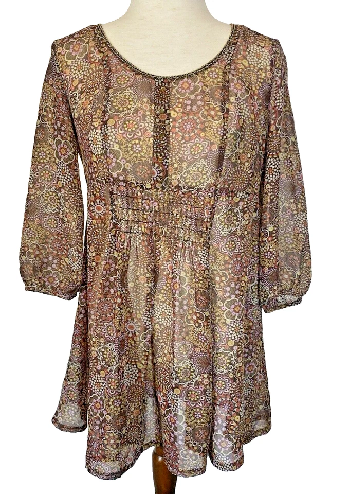 American Rag Cie Sheer Floral Blouse Womens Top Boho Fairy Cottage Sz M - Image 1 of 4