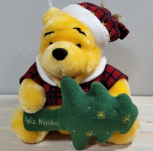 Disney Winnie The Pooh Bear Plush Stuffed Christmas Holiday RARE Feliz Navidad - Picture 1 of 4
