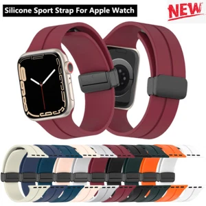 Magnetic Silicone Band For Apple Watch Ultra 2 10 9 8 7 46/45/49MM Wrist Strap - Picture 1 of 36