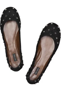 MARC JACOBS Negro Gamuza Acolchado Tachonado Redondo SCORCHY Pisos EU 40.5 I LOVE ZAPATOS - Imagen 1 de 5