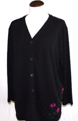 NEW Preston & York Black Cardigan Sweater Button Front Embroidery at Side Large - Image 1 of 3
