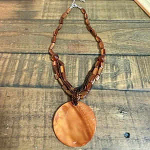 Boho Sommer Orange Muschel Scheibe Anhänger Halskette - Bild 1 von 8