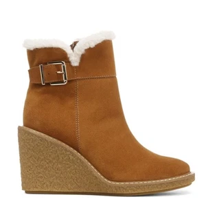 Franco Sarto Ulayna wasserabweisender Wildleder Fleece Keilabsatz Bootie, braun, 11, neu mit Etikett - Bild 1 von 17