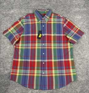 Nuova Polo Ralph Lauren Camicia Uomo XL Multicolore Plaid Manica Corta Oxford Nuova con etichette - Foto 1 di 7