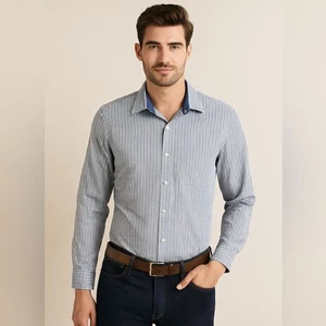Van Heusen Studio blau kariertes Slim Fit geknöpftes Herrenhemd Größe Large - Bild 1 von 6