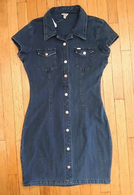 NEW"Guess Women’s Denim Shirt Dress Medium Blue Snap Button Western Y2K Mini - Image 1 of 4