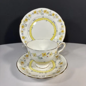 Royal Stafford Bone China Set da Dessert 3 Pezzi #1817 Fiori Gialli Piatto Tazza Piattino - Foto 1 di 18