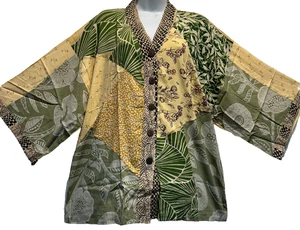 Nwt SACRED THREADS patch hippie boho funky rayon kimono TOP TUNIC 3X Free shipp - Picture 1 of 5