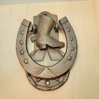 Cast Iron Cowboy Boot Horseshoe Door Knocker Rustic Western Home Decor - Image 1 of 4