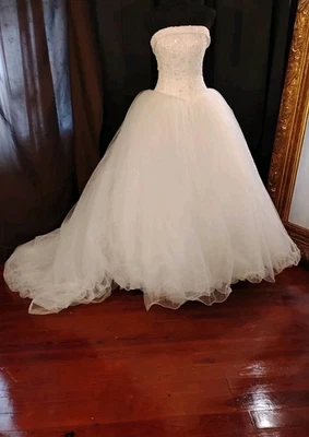 Michangelo  Wedding Dress  #T8017  Sz 6 Tulle Train Sleeveless Ball Gown  - Image 1 of 4