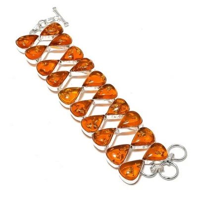 Brazalete de plata de ley 925 con piedras preciosas de ámbar báltico 7-8" regalo X-Mas N038 Foto 1 de 4