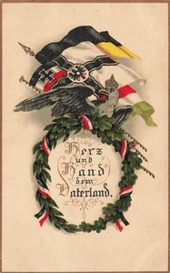 AK 1.WK Herz und Hand dem Vaterland Adler 1916 gelaufen Patriotika Postkarte - Bild 1 von 2