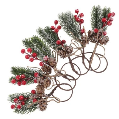  6 Pezzi Anelli Tovagliolo Frutta Rossa Cedro Natale Festivo con Ago di Pino e Bacche - Immagine 1 di 4