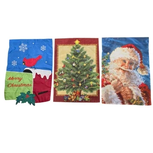 Set of 3 Christmas Garden Flags Holiday Banner Yard Decor Santa, Tree, Cardinal - Picture 1 of 7