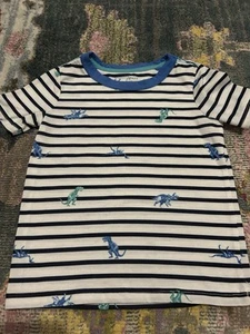 Joules Kids Striped White And Blue Dino Tee- Size 5- NWOT - Picture 1 of 4