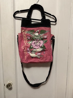 Vintage Y2K 2000s Ed Hardy Pink Eagle Anchor Crossbody Messenger Bag Purse Tote - Image 1 of 4