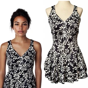 Maxine of Hollywood Vintage Einteiler Badeanzug Rock 20W Tropical Schwarz Weiß Blumen - Bild 1 von 23