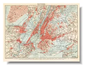NEW YORK CITY Manhattan 1905 Original Map NY STATE USA plan NEWARK Bronx - Picture 1 of 14