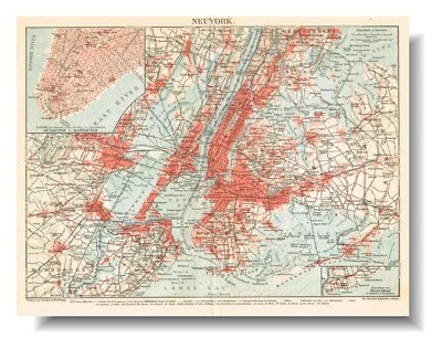 NEW YORK CITY Manhattan 1905 Original  Map NY STATE USA plan NEWARK Bronx - Image 1 of 4
