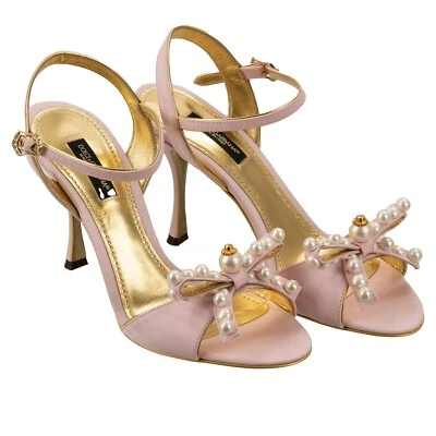 Sandalias de tacón de seda con cinta de perlas DOLCE & GABBANA KEIRA oro rosa 12737 Foto 1 de 4