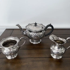 SALE!!! Antique Silver Plated Tea Set Hand Chased Silverware Old English Repro - Picture 1 of 8