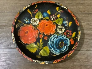 Vintage Wooden Hand Painted Floral Mexican Bowl - Picture 1 of 7