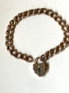 ATQ Cam & Co. Rose Gold Wash Curb Chain Heart Padlock Bracelet 12.3g RARE! - Picture 1 of 8