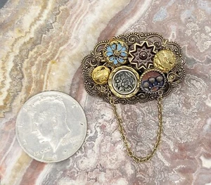 Vintage 1+3/4" Viktorianischer Stil filigrane Anstecknadel mit applizierten Knöpfen, Rosetten - Bild 1 von 3