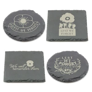 Remembrance Day Slate Coaster Veteran Poppy Laser Engraved Coffee HELP FOR HEROS - Imagen 1 de 9