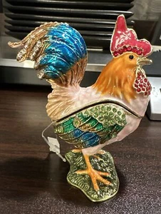 Handbemalte Emaille Huhn, Hahn Schmuckschatulle - Bild 1 von 10