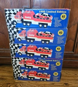 1995 Getty Toy Race Car Carrier - NIB - 5 Truck Lot - Excellent Condition - Picture 1 of 10