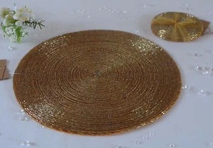 4 Round Glass Beaded Gold Placemats Table Place Mats & Coasters Set - Wedding - Picture 1 of 1