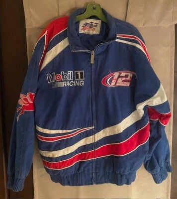 Vintage 1990s Jeremy Mayfield #12 Mobil 1 Racing Jacket Red, White & Blue Size L - Image 1 of 4