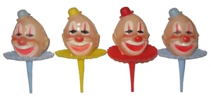 Vintage 4 Clown Head Cupcake Cake Topper Wilton, Chicago Red/Blue/Yellow - Picture 1 of 4