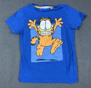 Kids H&M Garfield Shirt Blue Graphic Printed Short Sleeved Cat Size 4-6 4 5 6 - Picture 1 of 9