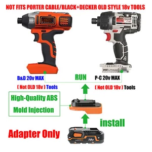 Adaptor for Ridgid /AEG 18v Battery To for Porter Cable /Black & Decker 20v Tool - Picture 1 of 6