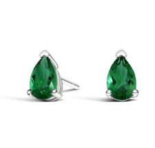 Solitaire Earrings in 925 Sterling Silver 6mm Pear Green Hydro Cartilage Studs