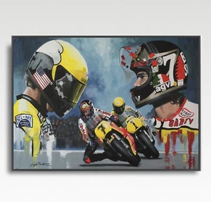 Barry Sheene Kenny Roberts MotoGP A3 print from painting by Greg Tillett poster - Picture 1 of 3