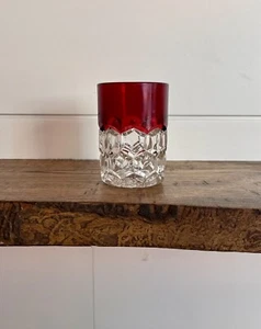 Thompson Glass-EAPG Ruby Stain & Clear Tumbler 'Loop & Block' Pattern-C. 1893 - Picture 1 of 11