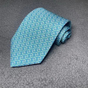 Brooks Brothers Men's Chain Link Geometric Necktie Blue 100% Silk Teal Blue - Picture 1 of 8