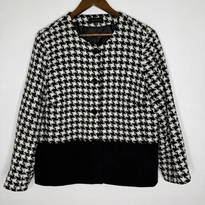 Giacca Talbots taglie forti 20 nero bianco pied de poule misto lana blazer con bottoni - Foto 1 di 5