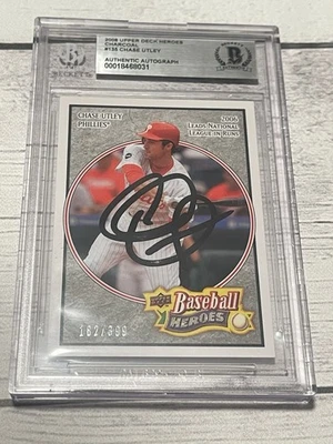 Chase Utley Signed Card Upper Deck Heroes Charcoal Slabbed Beckett IP Phillies a - Image 1 of 3