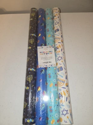 NEW Hanukkah Gift Wrap Set 4 Rolls Quality Gift Wrap Dreidel Company  - Image 1 of 4