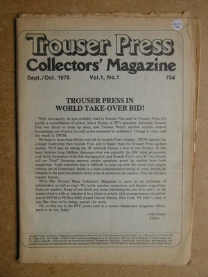 Trouser Press Collectors' Magazine. Sept/Oct 1978. Vol. 1. No. 1. Immediate Rec - Image 1 of 4