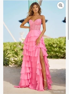 Sherri Hill #56162 Size 6 Pink Strapless Gown Corset Top Chiffon Ruffle Dress - Picture 1 of 10