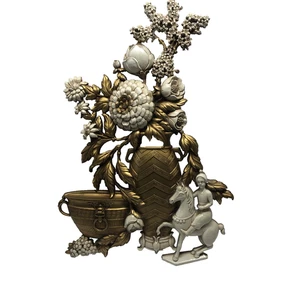 Vintage Hollywood Regency Gold Floral Wandbehang Syroco Stil Pferd Urne Dekor - Bild 1 von 7