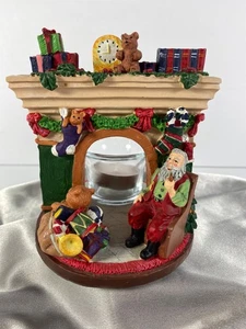 Christmas Santa and Toys Fireplace with Glass Votive Candle Holder with Box VTG - Picture 1 of 14